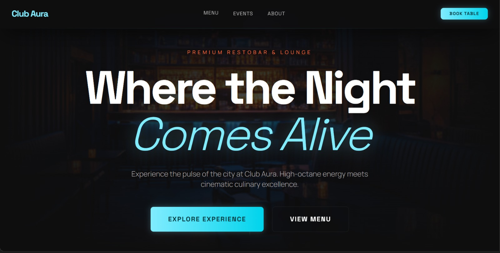 Club Aura - Restobar & Lounge Website